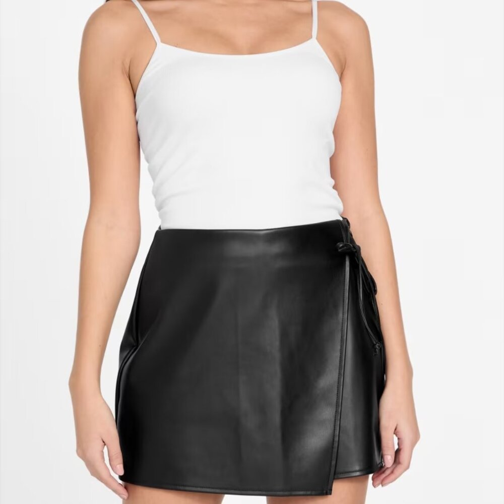 Jason Wu Faux Leather Wrap Skirt Women's Medium Black Mini Modern Urban Luxury